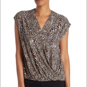Adrianna Papell Leopard Surplice Faux Wrap Top